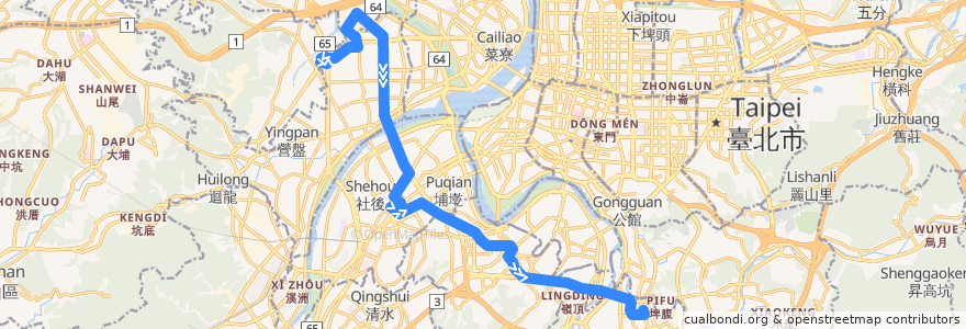 Mapa del recorrido 新北市 環狀線先導公車(982) 新莊-捷運大坪林站 (往程) de la línea  en Neu-Taipeh.