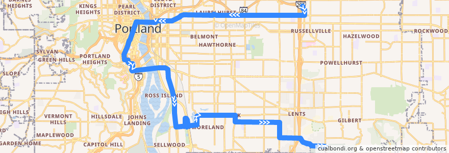 Mapa del recorrido Bus 19: Gateway Transit Center => Mount Scott & 112th via Southeast 28th Avenue de la línea  en Portland.