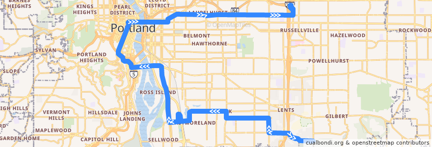 Mapa del recorrido Bus 19: Mount Scott & 112th => Gateway Transit Center via Southeast 28th Avenue de la línea  en Portland.