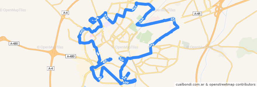 Mapa del recorrido Línea Bus 8 Circular 1 de la línea  en Jerez de la Frontera.