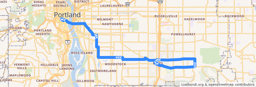 Mapa del recorrido Bus 10: Lents => Portland de la línea  en Portland.