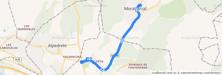 Mapa del recorrido Bus 670: Collado Villalba (Hospital) → Moralzarzal de la línea  en Comunidad de Madrid.