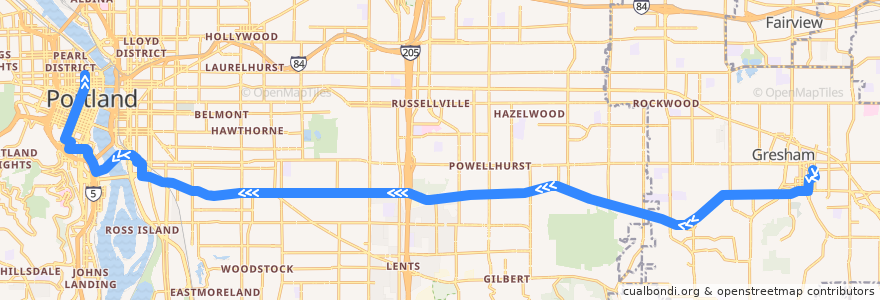 Mapa del recorrido Bus 9: Gresham Transit Center => Portland de la línea  en Multnomah County.