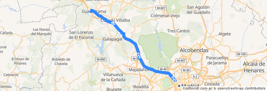 Mapa del recorrido Bus 682: Madrid (Moncloa) → Villalba → Guadarrama de la línea  en بخش خودمختار مادرید.