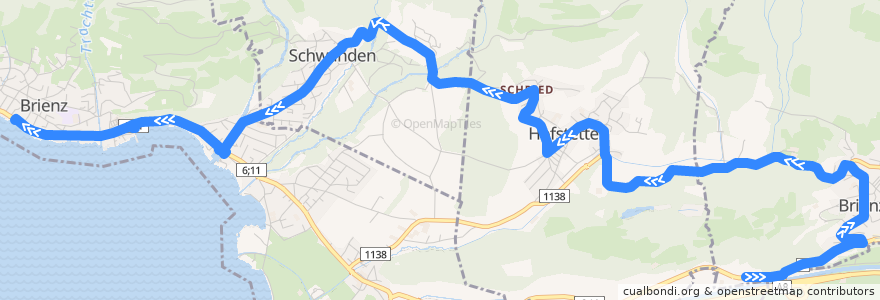 Mapa del recorrido Bus 151: Brienzwiler Bahnhof => Brienz Rössliplatz de la línea  en Verwaltungskreis Interlaken-Oberhasli.