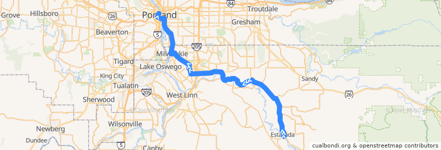 Mapa del recorrido Bus 30: Estacada => Portland de la línea  en Clackamas County.