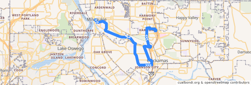 Mapa del recorrido Bus 29: Milwaukie => Clackamas Town Center de la línea  en Clackamas County.