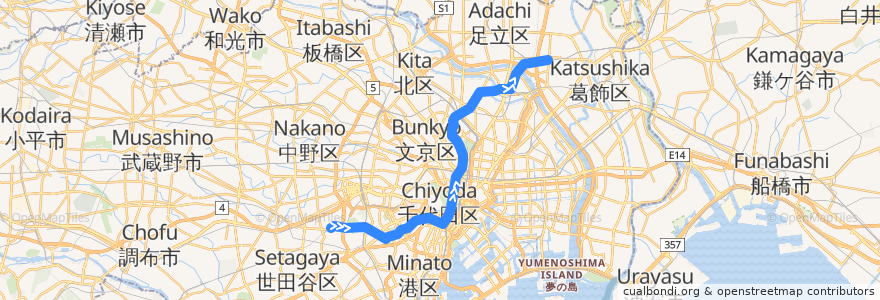 Mapa del recorrido 東京メトロ千代田線 : 代々木上原→綾瀬 de la línea  en Токио.