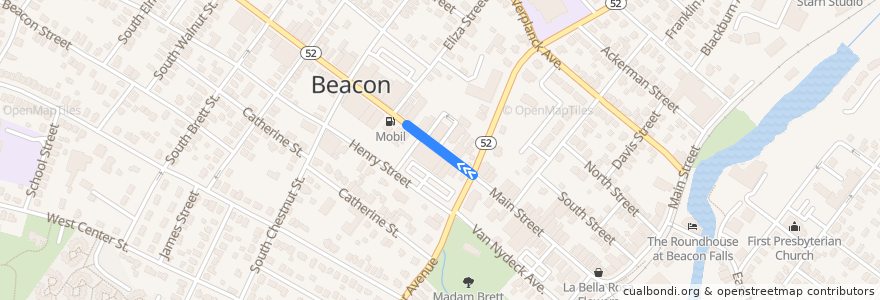 Mapa del recorrido A: Beacon => Poughkeepsie de la línea  en Beacon.