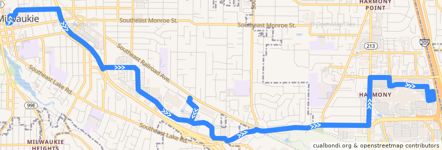 Mapa del recorrido Bus 152: Milwaukie => Clackamas Town Center de la línea  en Clackamas County.