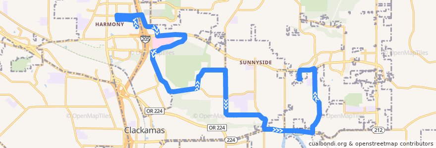 Mapa del recorrido Bus 156: Clackamas Town Center => 147th & Oregon Trail de la línea  en Clackamas County.