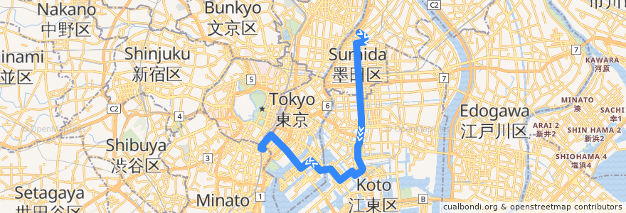 Mapa del recorrido 業10 de la línea  en 東京都.