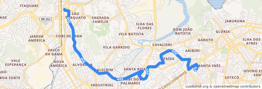 Mapa del recorrido 604 Terminal Ibes / Terminal São Torquato via Santa Rita/Alvorada de la línea  en 빌라벨랴.