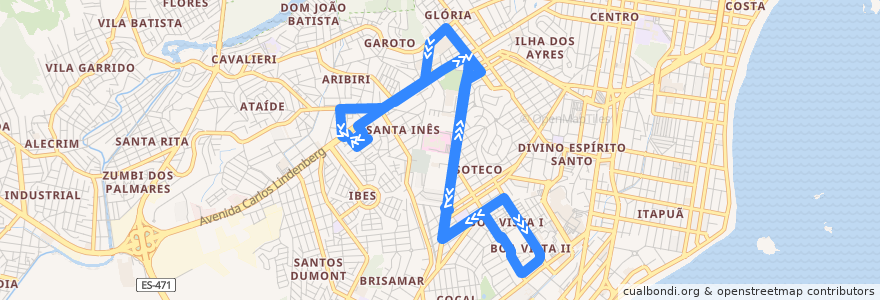 Mapa del recorrido 608 Terminal Ibes / Boa Vista via Soteco - Circular de la línea  en Vila Velha.