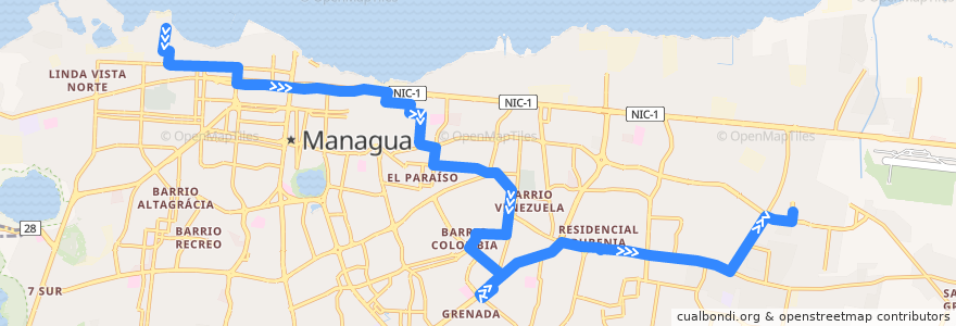 Mapa del recorrido Ruta 159: Acahualinca -> Mercado Mayoreo de la línea  en Managua.