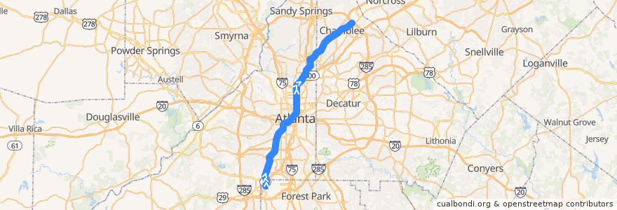 Mapa del recorrido Subway Gold Line: Airport Station => Doraville de la línea  en Georgia.