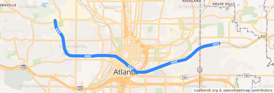 Mapa del recorrido Subway Green Line: Edgewood/Candler Park => Bankhead de la línea  en Atlanta.