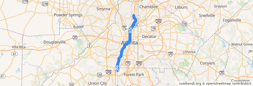 Mapa del recorrido Subway Red Line: Airport Station => North Springs de la línea  en Fulton County.
