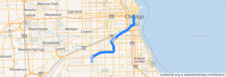 Mapa del recorrido Orange Line to Loop de la línea  en شيكاغو.