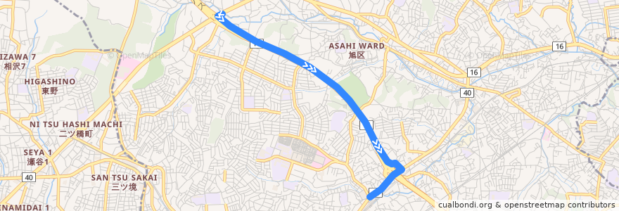 Mapa del recorrido 相鉄バス旭営業所旭36系統 旭高校入口-二俣川駅北口 de la línea  en 旭区.