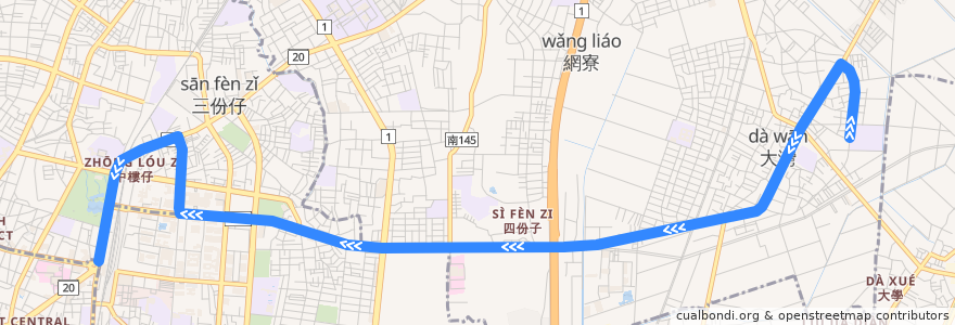 Mapa del recorrido 19路(往大灣_返程) de la línea  en 타이난 시.