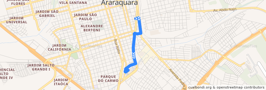 Mapa del recorrido TCI - Rodoviária de la línea  en Araraquara.