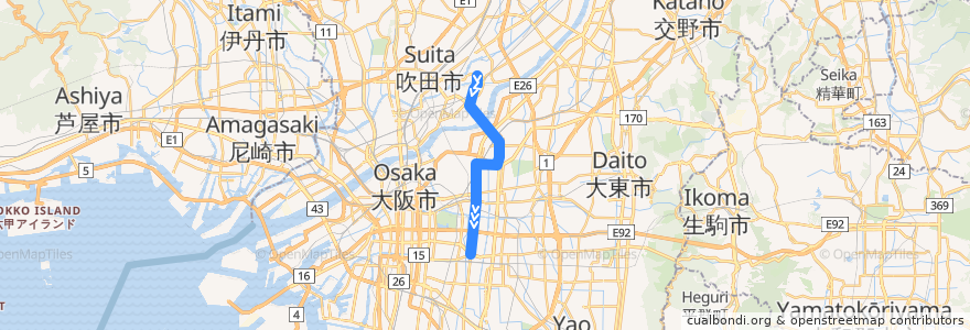 Mapa del recorrido Osaka Metro今里筋線 de la línea  en Osaka.