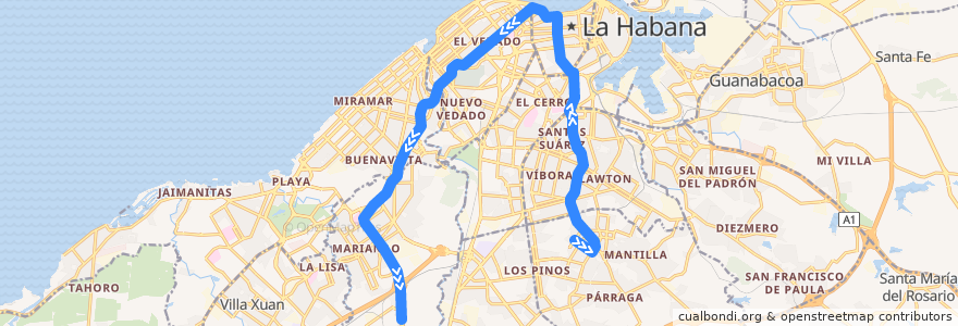 Mapa del recorrido Línea de Metrobus P9 La Palma => Vedado => CUJAE de la línea  en La Habana.