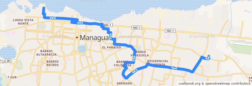 Mapa del recorrido Ruta 159: Mercado Mayoreo -> Acahualinca de la línea  en Managua.