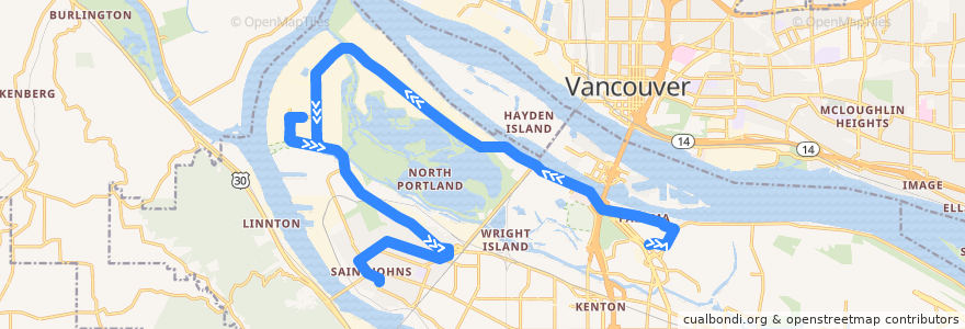 Mapa del recorrido Bus 11: Vancouver Way & Middlefield => Saint Johns de la línea  en Portland.