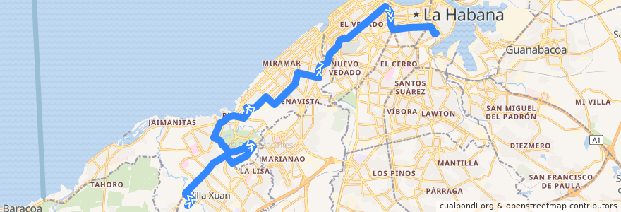 Mapa del recorrido Línea de metrobus P4 San Agustin => Terminal de Ferrocarriles de la línea  en La Habana.