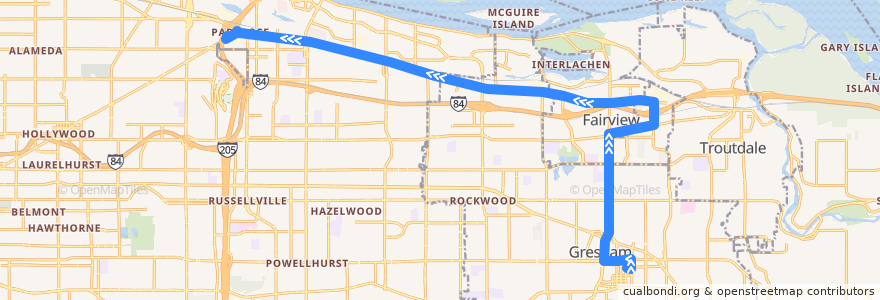 Mapa del recorrido Bus 21: Gresham Transit Center => Parkrose/Sumner Transit Center de la línea  en Multnomah County.