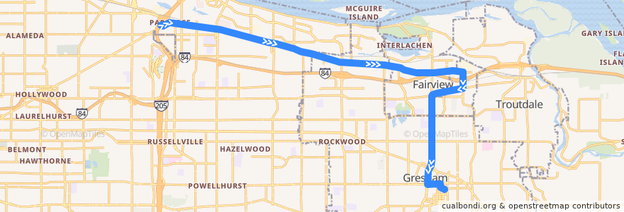 Mapa del recorrido Bus 21: Parkrose/Sumner Transit Center => Gresham Transit Center de la línea  en Multnomah County.