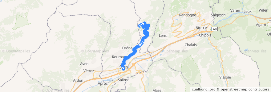 Mapa del recorrido Bus 351: Sion - Anzère, télécabine de la línea  en Wallis.