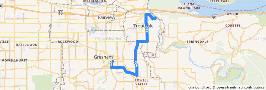 Mapa del recorrido Bus 80: Gresham Transit Center => Troutdale de la línea  en Multnomah County.
