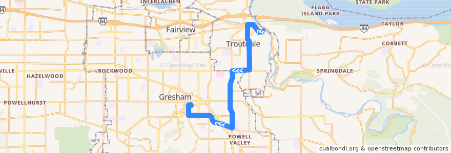 Mapa del recorrido Bus 80: Troutdale => Gresham Transit Center de la línea  en Multnomah County.