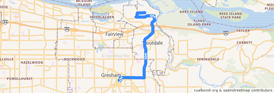 Mapa del recorrido Bus 81: Gresham Transit Center => Troutdale Airport de la línea  en Multnomah County.