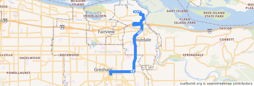 Mapa del recorrido Bus 81: Troutdale Airport => Gresham Transit Center de la línea  en Multnomah County.