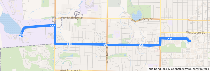 Mapa del recorrido 33 EB de la línea  en Fort Collins.