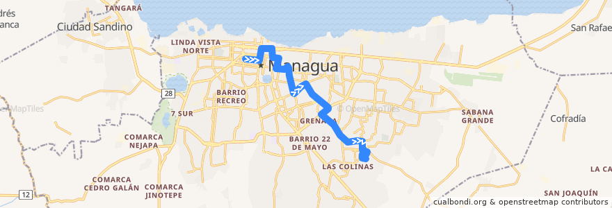 Mapa del recorrido Ruta 164: Estadio Nacional Denis Martínez -> Villa Cuba de la línea  en Managua.