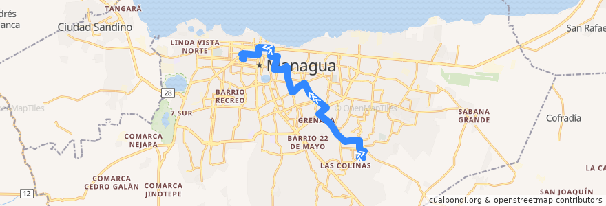 Mapa del recorrido Ruta 164: Villa Cuba -> Estadio Nacional Denis Martínez de la línea  en Managua.