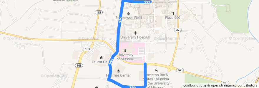 Mapa del recorrido Hearnes Loop de la línea  en Columbia.