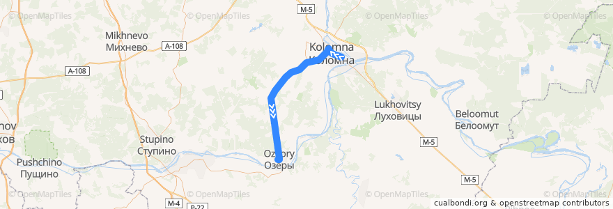 Mapa del recorrido Автобус: № 22 «Коломна (Голутвин) – Озёры» de la línea  en городской округ Коломна.