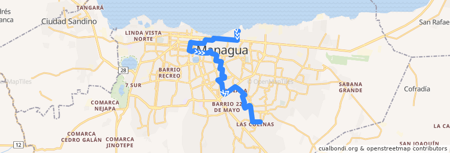 Mapa del recorrido Ruta 165: San Luis Norte -> Barrio Naciones Unidas de la línea  en Managua.