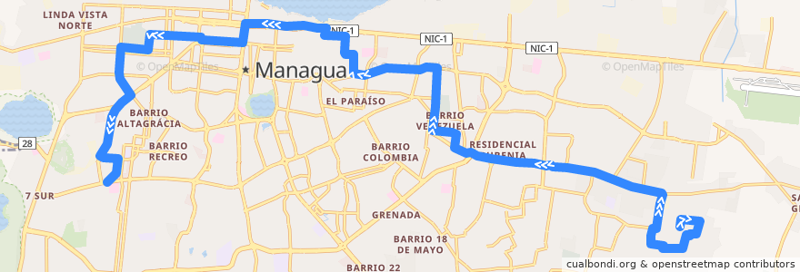 Mapa del recorrido Ruta 167: Barrio Arnoldo Alemán -> Mercado Israel Lewites de la línea  en Managua.