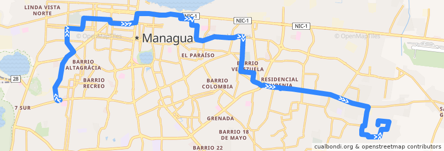 Mapa del recorrido Ruta 167: Mercado Israel Lewites -> Barrio Arnoldo Alemán de la línea  en Managua.