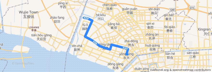 Mapa del recorrido 56路: 兴福路西 => 黄海路江海大道口 de la línea  en 崇川区.