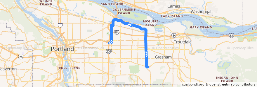 Mapa del recorrido Bus 87: Gateway Transit Center => Powell & 182nd de la línea  en Multnomah County.