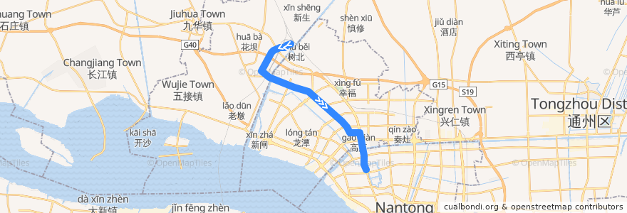 Mapa del recorrido 603路: 平东镇 => 盆景园 de la línea  en Nantong.