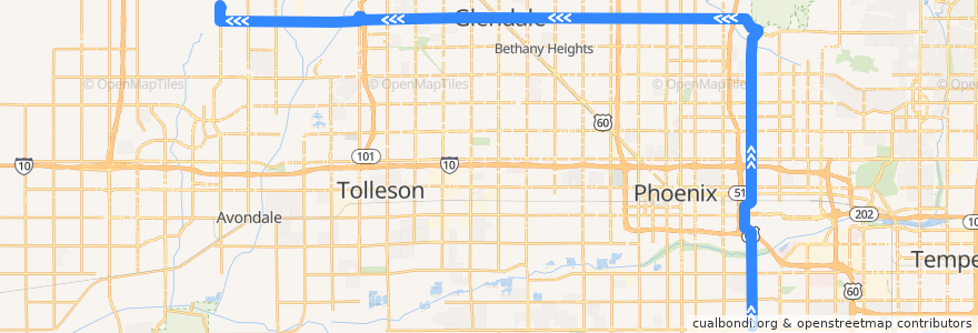 Mapa del recorrido bus 70 WB de la línea  en Maricopa County.